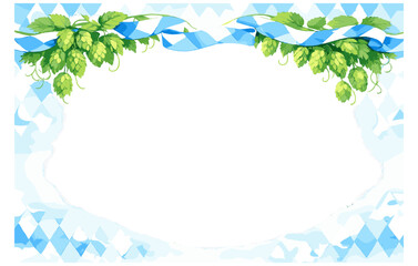 Obraz premium Oktoberfest-themed blank frame with bavarian patterns and green hops