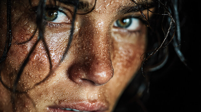 Female Athlete Intense Portrait Sweat Close-Up Fitness Determination