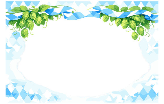 Oktoberfest-themed blank frame with bavarian patterns and green hops