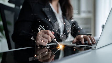 Global AI-powered digital network ecosystem connecting data, finance, analytics, ecommerce, communication, and automation across continents through technology and cloud Latch