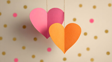 fondo creativo de dise&ntilde;o de amor o celebracion de san valentin con corazones de papel sobre un fondo claro con puntos dorados elementos modernos 