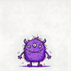 Purple Monster with Three Eyes: A whimsical purple monster with three eyes stands tall, exuding an air of playful energy and friendly charm. GENERATIVE AI