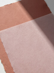 Sunbaked Terracotta Handmade Paper with Flax Fibers and Misty Rose Vellum &ndash; Raw Deckled Edge Texture for Valentine Stationery