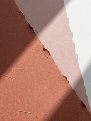 Sunbaked Terracotta Handmade Paper with Flax Fibers and Misty Rose Vellum &ndash; Raw Deckled Edge Texture for Valentine Stationery