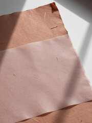 Sunbaked Terracotta Handmade Paper with Flax Fibers and Misty Rose Vellum &ndash; Raw Deckled Edge Texture for Valentine Stationery