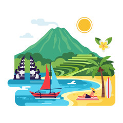 Vacation destinations bali flat design illustration
