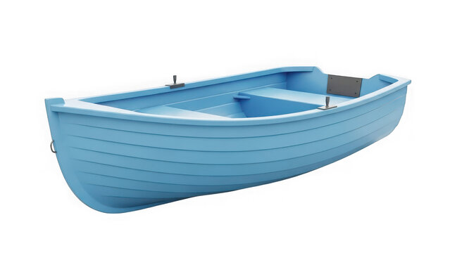 Small blue rowboat on isolated transparent background