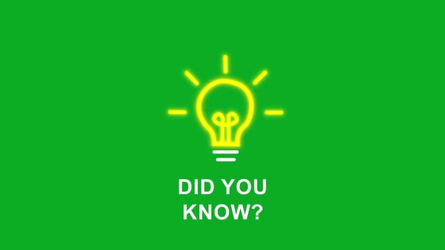 Animated light bulb with Did You Know text on black background. Perfect for educational, informative, or fun fact intros, social media content, and explainer videos
