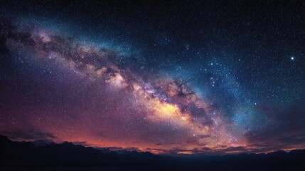 Fototapeta premium Night sky filled with colorful stars and the Milky Way galaxy Background of the starry sky with a panoramic view Ideal for a copy space image 