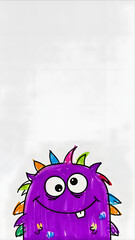 Cheerful Monster: A whimsical cartoon illustration depicts a purple monster. This charming character is adorned with vibrant details and a playful expression, capturing a sense of fun. GENERATIVE AI