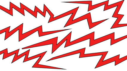 Fototapeta premium Multiple red lightning bolts illustration in a diagonal pattern on a plain background viewed from a straightforward angle
