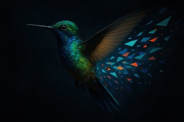 Obraz premium Hummingbird in flight nature scene artistic representation dark vibrant colors motion concept