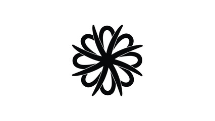 Black floral design icon on a white background with a minimalist aesthetic.