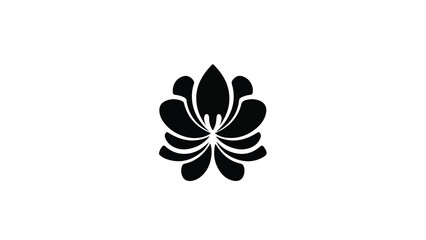 Black silhouette of a stylized flower logo on a white background with smooth curved petals.