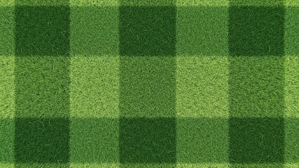 Fototapeta premium A vibrant green grassy surface with a unique patchwork pattern of squares and rectangles