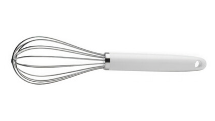 Fototapeta premium White plastic handled stainless steel egg whisk isolated on transparent background