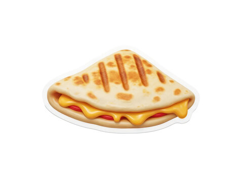 Puffy sticker style 3D illustration, a quesadilla on a white background