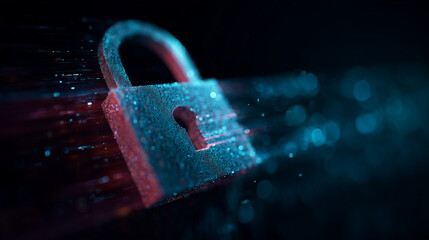Ai visual representation of data security with a lock symbol surrounded by digital elements and light effects