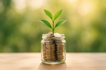 Growing wealth nurturing a money plant in a glass jar business context natural environment inspirational viewpoint