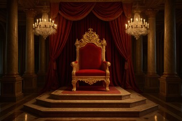 Majestic throne display luxurious palace interior opulent environment dramatic viewpoint royal concept