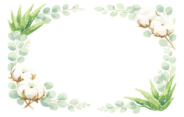 Fototapeta premium Botanical frame with cotton and eucalyptus for nature-themed designs