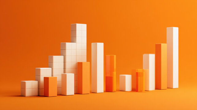 3d bar chart orange statistic data graph business growth analytics infographic minimal design financial concept abstract shape modern background cube metric report - Powered by Adobe