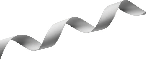 A single elegant white satin ribbon gracefully curves and twists in a flowing wave like motion across the frame fabric smooth material design element decorative transparent background
