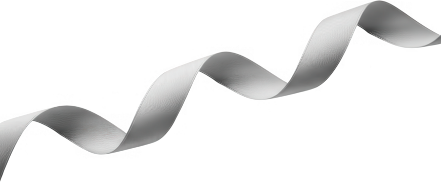 A single elegant white satin ribbon gracefully curves and twists in a flowing wave like motion across the frame fabric smooth material design element decorative transparent background - Powered by Adobe