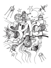 Hand-Drawn Space Exploration Lettering with Cosmic Elements