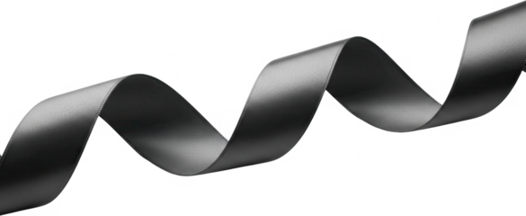 A single satin ribbon gracefully curves and flows with elegant folds showcasing its smooth texture and dark gray color fabric flowing curved silk material transparent background