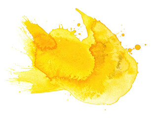 Abstract yellow watercolor stain with splatter effect