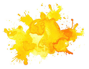 Vivid orange watercolor blot with textured edges