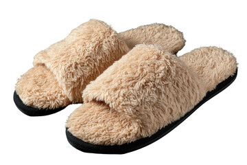 Pair of soft, tan, faux fur slippers