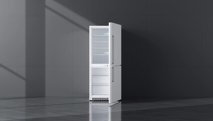 Open Modern side by side Stainless Steel Refrigerator. Fridge Freezer. 3d rendering