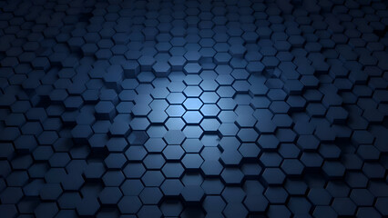 Dark blue hexagonal pattern background with spotlight