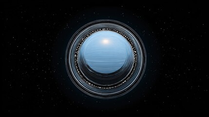 Minimal planet illustration with orbiting rings in deep space background