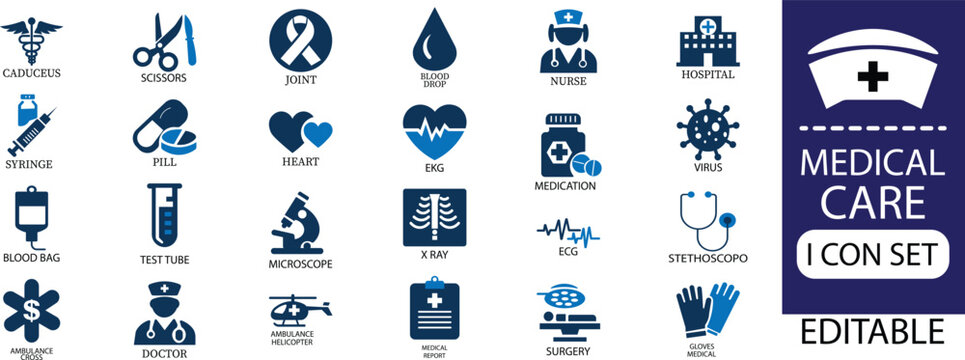 Medical care  icon set - solid icon collection vector illustration design.  