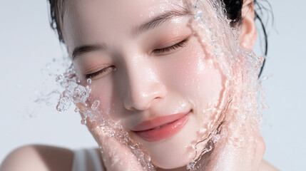 洗顔する女性　美容　スキンケア