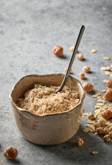 bowl of plant based protein powder