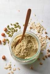 jar of plant based protein powder