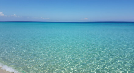 Obraz premium Tranquil Turquoise Ocean and Sky Horizon, Peaceful Beach Scene, Clear Water.