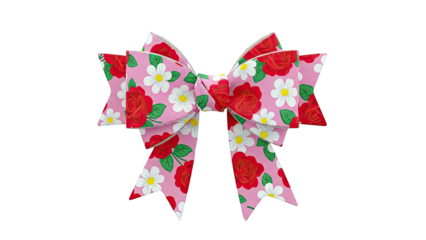 Pink Bow with Red Roses and White Daisies Pattern
