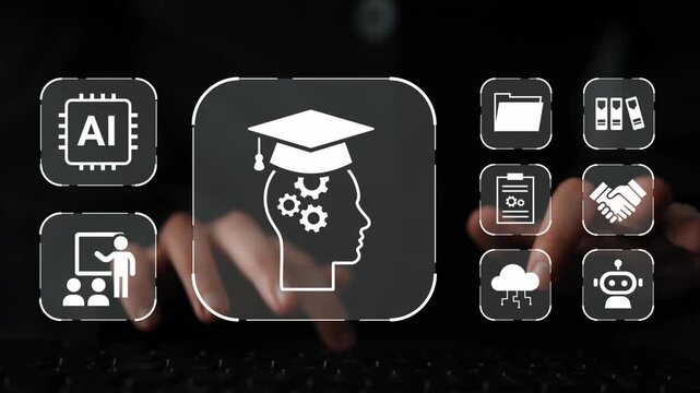 Concept of artificial intelligence and education integration featuring digital icons of learning, technology, and progress in modern education environment Gluon.