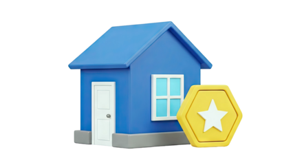 Blue house with yellow star badge icon