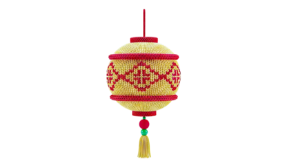 Yellow and Red Knitted Lantern with Tassel