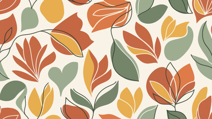 Abstract Botanical Pattern with Earthy Tones and Organic Shapes.