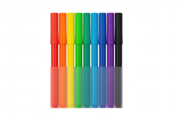 Colorful markers creating a rainbow spectrum with reflections