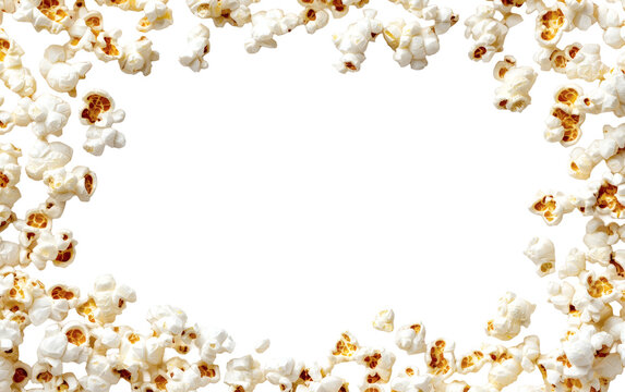 Scattered popcorn kernels frame layout create a fun cinematic effect perfect for movie promotions or snack advertising.