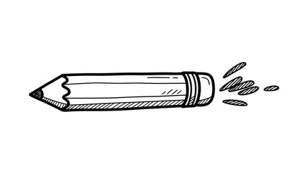 Hand drawn sketch of a pencil breaking apart with shavings flying off.