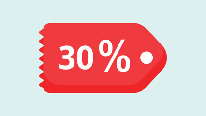 Red discount label with 30 percent off displayed prominently on a light background